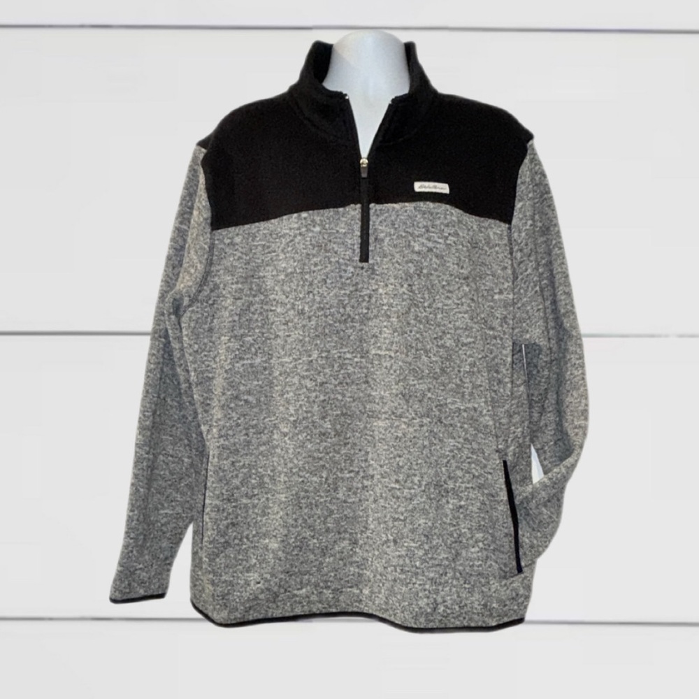 Eddie Bauer Men’s Size XXL 1/4 Zip Black and Gray Fleece Pullover Sweater